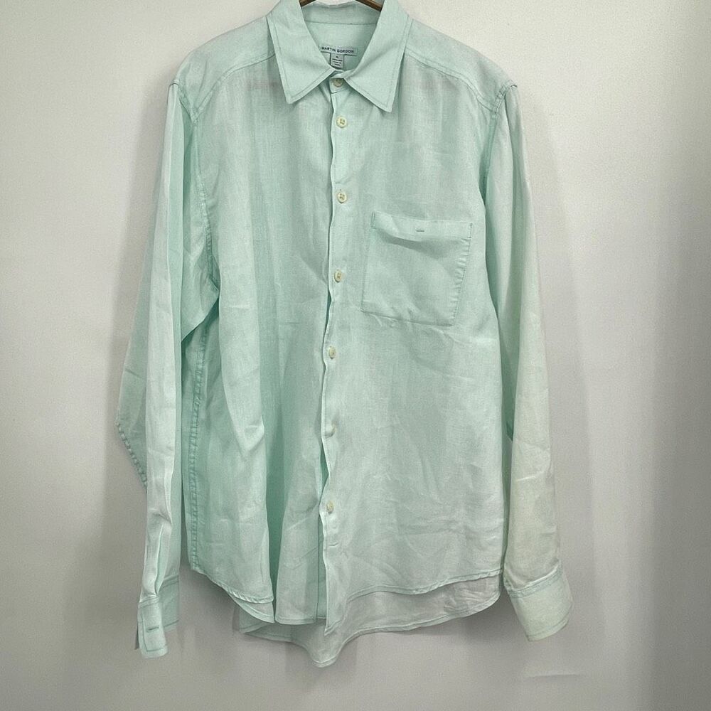Martin Gordon Green Casual Collared Long Sleeve Linen Button-Up Shirt XL
